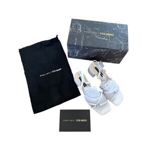 Jessica Rich x Steve Madden - Anya Low Block Heel Strappy Sandals in White